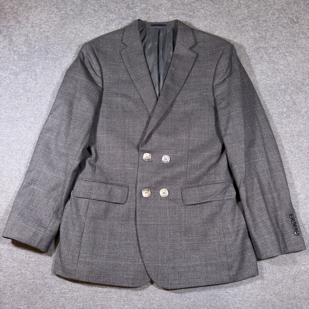 Jos. A. Bank 1905 Suit Jacket Mens 44L Grey Plaid Slim Fit Wool Blend Blazer